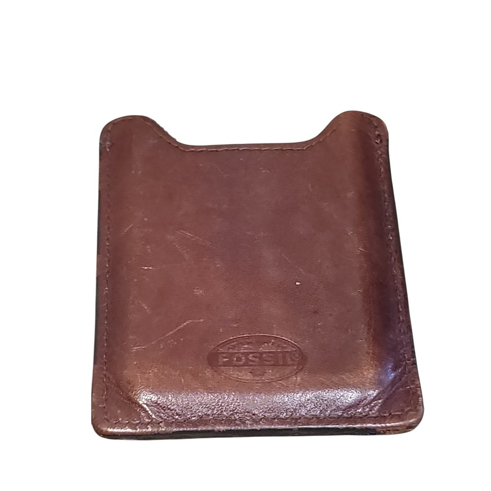Fossil Mens Brown Leather Money Clip Card Case Vintage